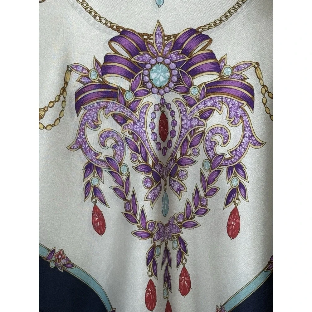 ECHO For Nordstrom Blue/Cream Gem/Jewels Square 100% Silk Scarf 35